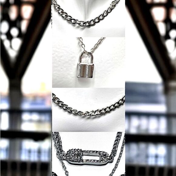 4 chains Layering Set l Rhinestone l Safety Pin l Lock l Newβl 16 Great Looks - Picture 3 of 16